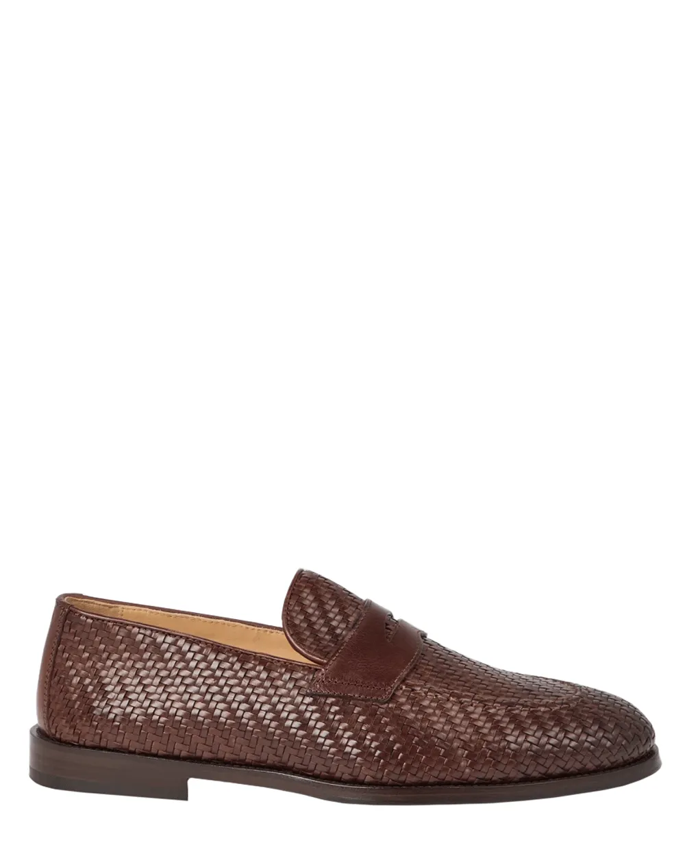 Braided Leather Penny Loafer in Brown