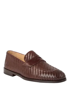 Braided Leather Penny Loafer in Brown