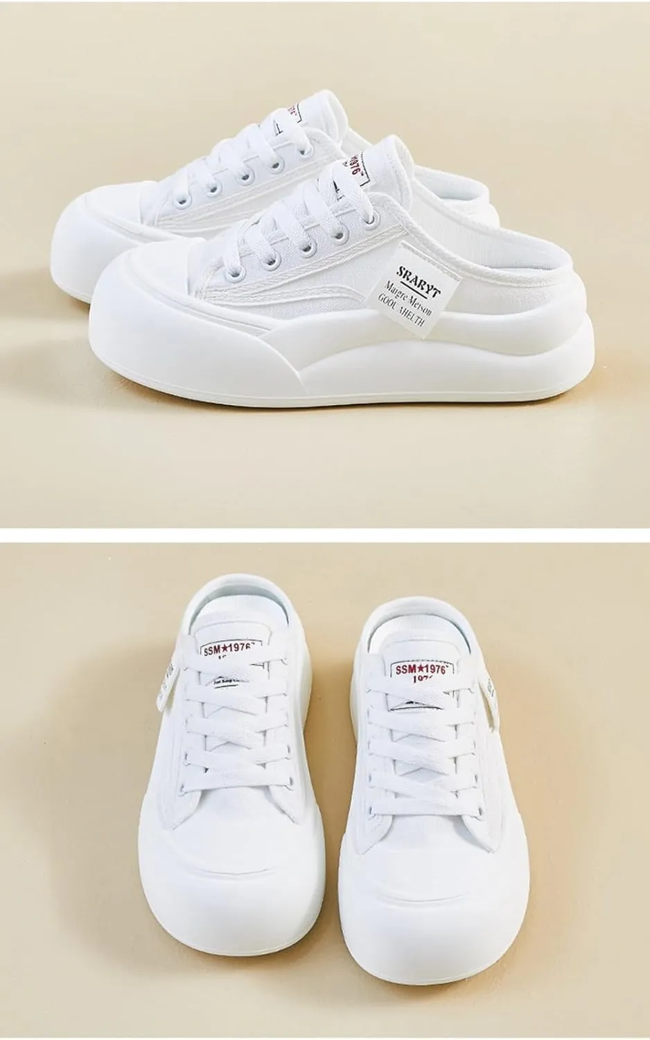 Breathable Backless Tennis Shoes for Women Slip on Mule Sneakers Wide Width Open Back Sneakers Platform Canvas Mules Non Slip Chunky Sole Lace Up Cute Round Toe Lightweight Casual Slides Retro Summer