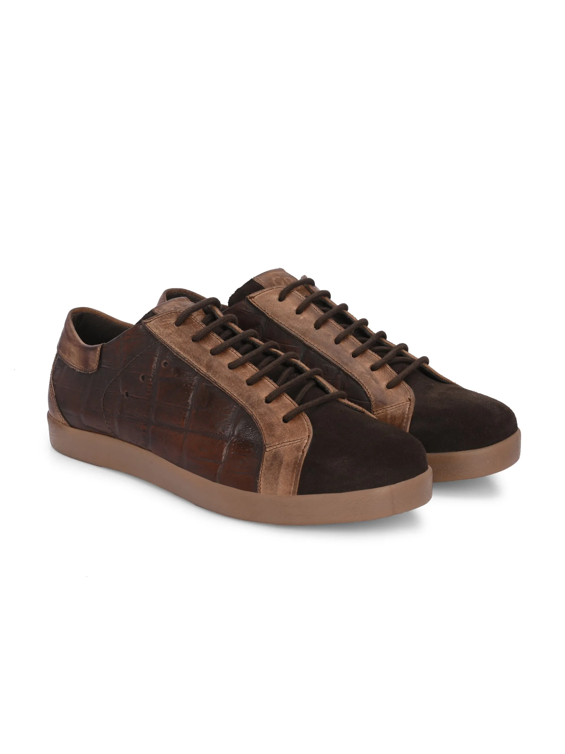 Carlo Romano Brown Italian Crocodile printed Genuine Leather Sneaker For Men