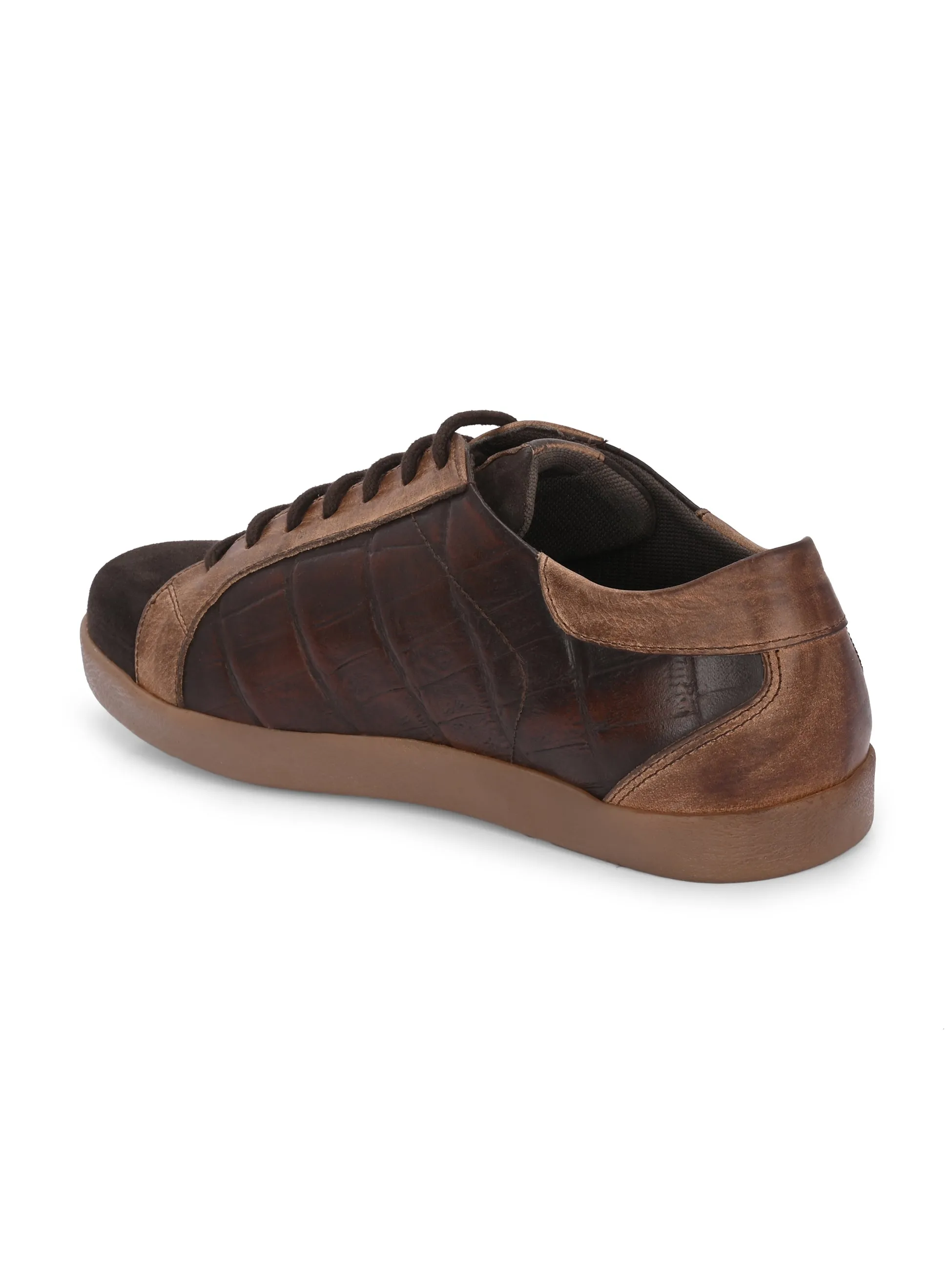 Carlo Romano Brown Italian Crocodile printed Genuine Leather Sneaker For Men