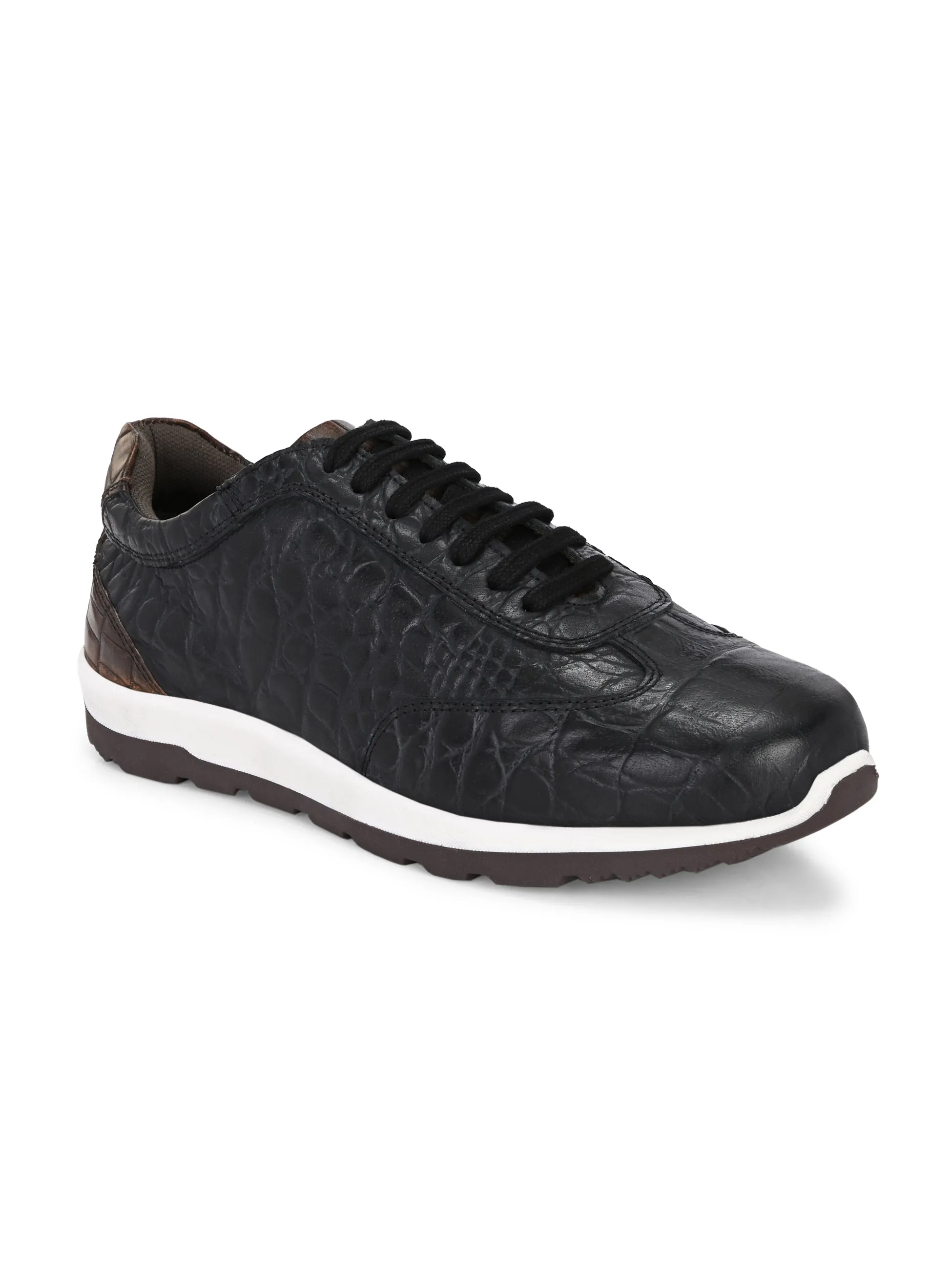 CARLO ROMANO BY WASAN BLACK BROWN COLOR PREMIUM STYLISH CROCO PRINTED LEATHER SNEAKER FOR MEN