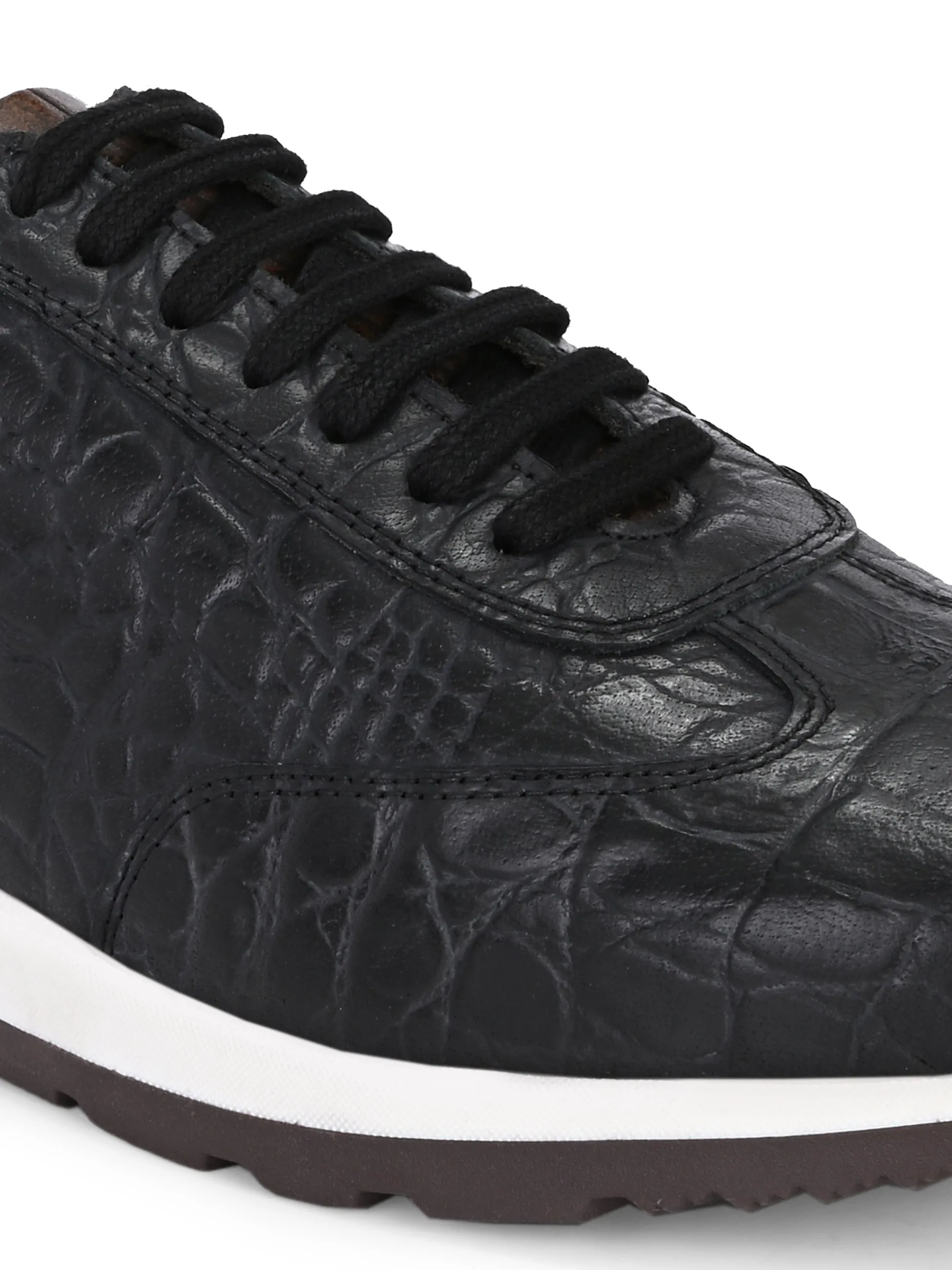 CARLO ROMANO BY WASAN BLACK BROWN COLOR PREMIUM STYLISH CROCO PRINTED LEATHER SNEAKER FOR MEN