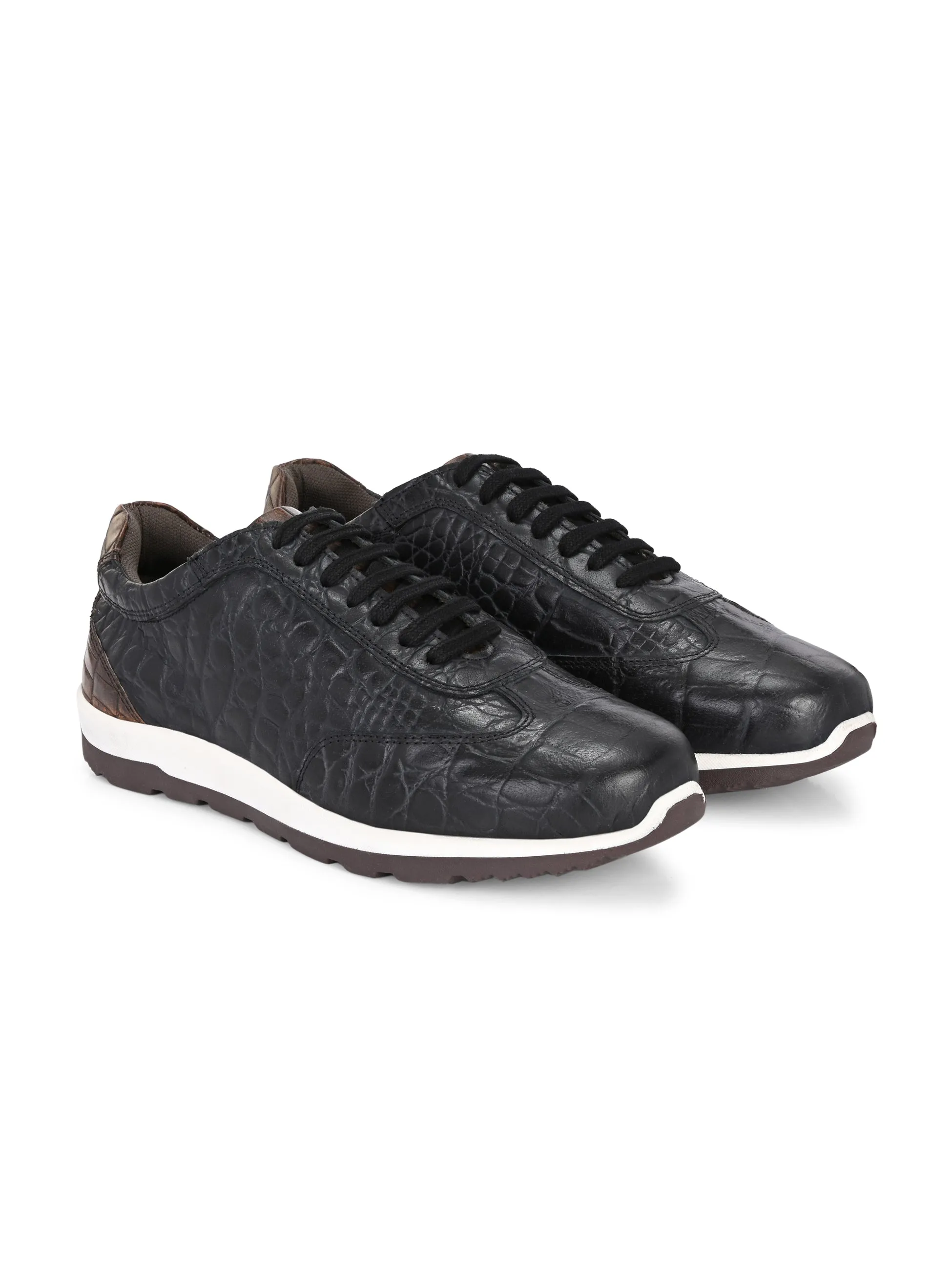 CARLO ROMANO BY WASAN BLACK BROWN COLOR PREMIUM STYLISH CROCO PRINTED LEATHER SNEAKER FOR MEN
