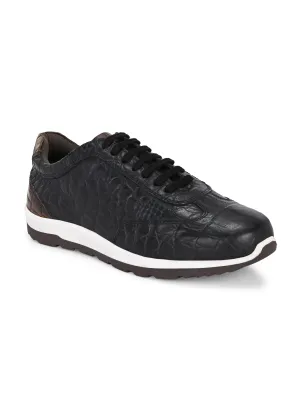 CARLO ROMANO BY WASAN BLACK BROWN COLOR PREMIUM STYLISH CROCO PRINTED LEATHER SNEAKER FOR MEN
