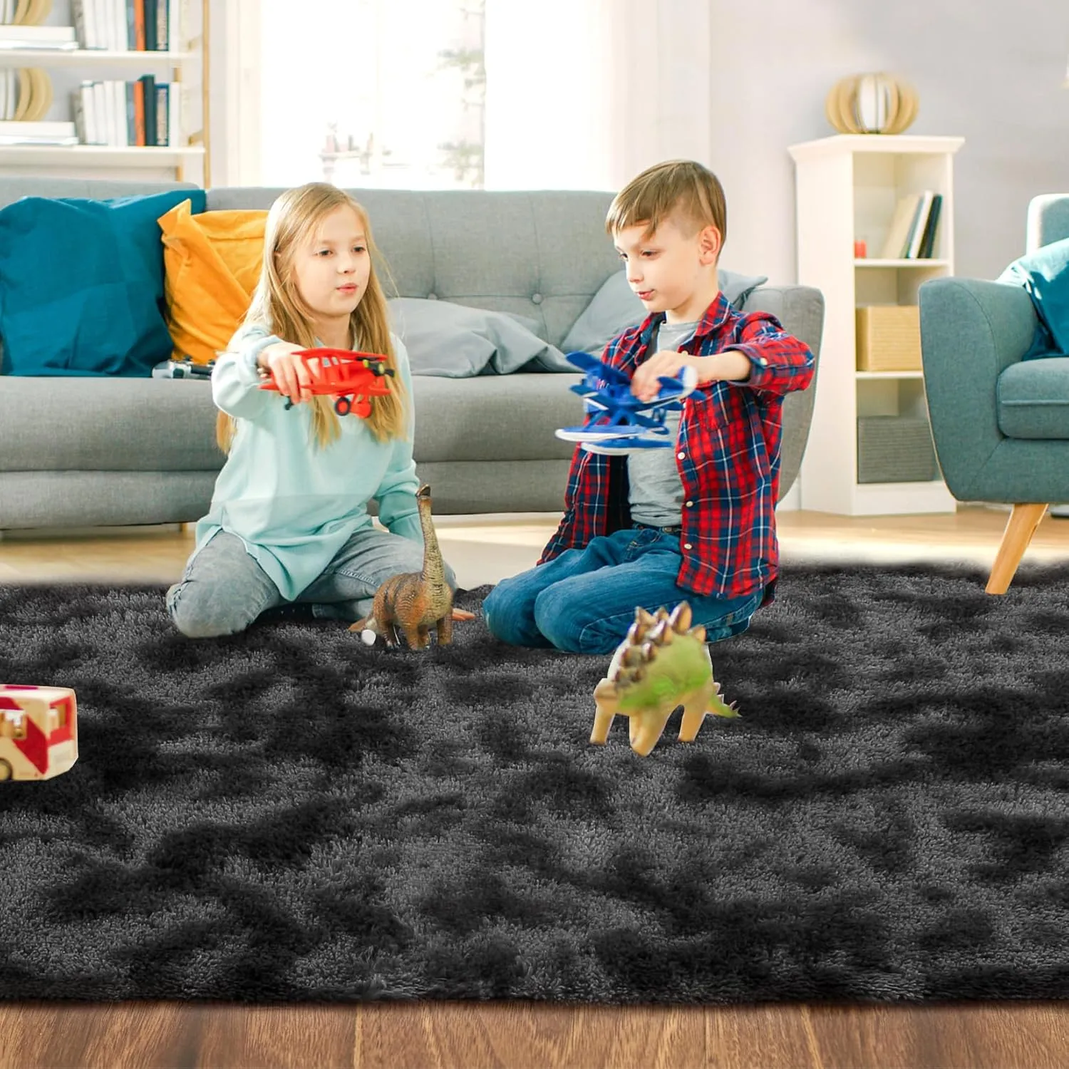 CAROMIO Runner Rug 2x8 Feet Plush Fluffy Rug for Bedroom Living Room, Shag Furry Hallway Runner Rug Carpet Non Shedding for Nursery Children Kids Girls Room Home Decorative, Black Grey