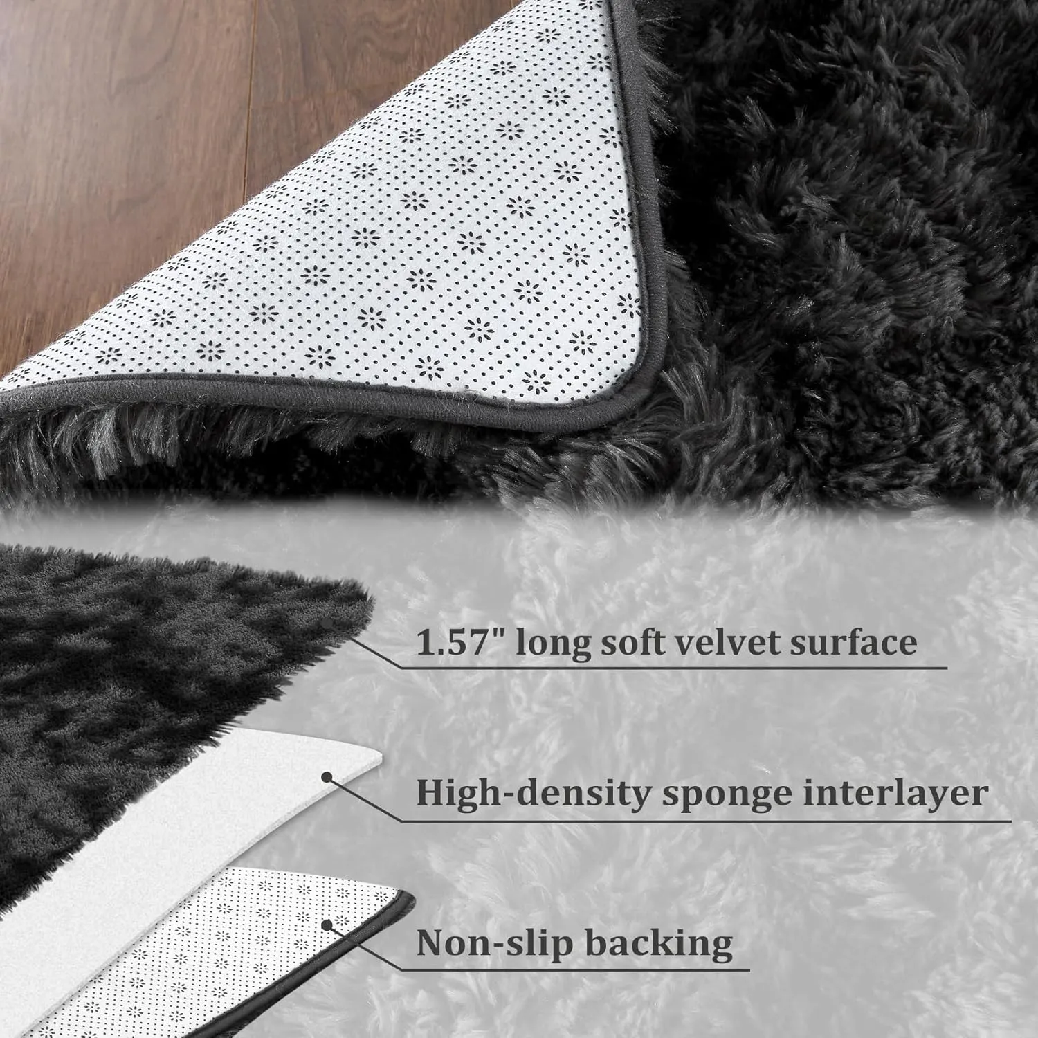 CAROMIO Runner Rug 2x8 Feet Plush Fluffy Rug for Bedroom Living Room, Shag Furry Hallway Runner Rug Carpet Non Shedding for Nursery Children Kids Girls Room Home Decorative, Black Grey