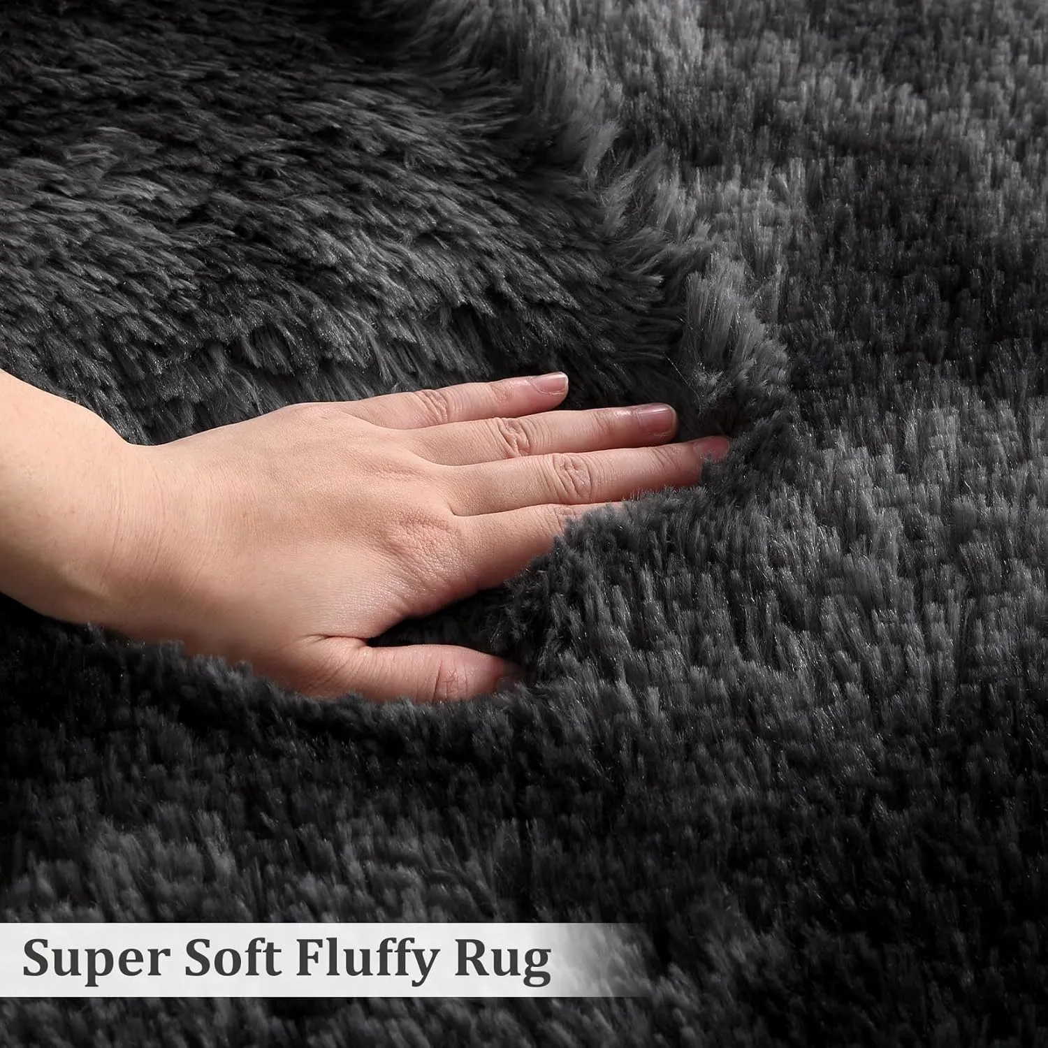 CAROMIO Runner Rug 2x8 Feet Plush Fluffy Rug for Bedroom Living Room, Shag Furry Hallway Runner Rug Carpet Non Shedding for Nursery Children Kids Girls Room Home Decorative, Black Grey