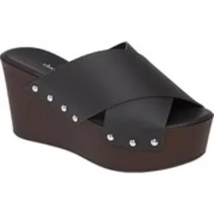 CHARLES DAVID Womens Fiji Leather Slip On Platform Sandals Black 41 Medium (B,M)