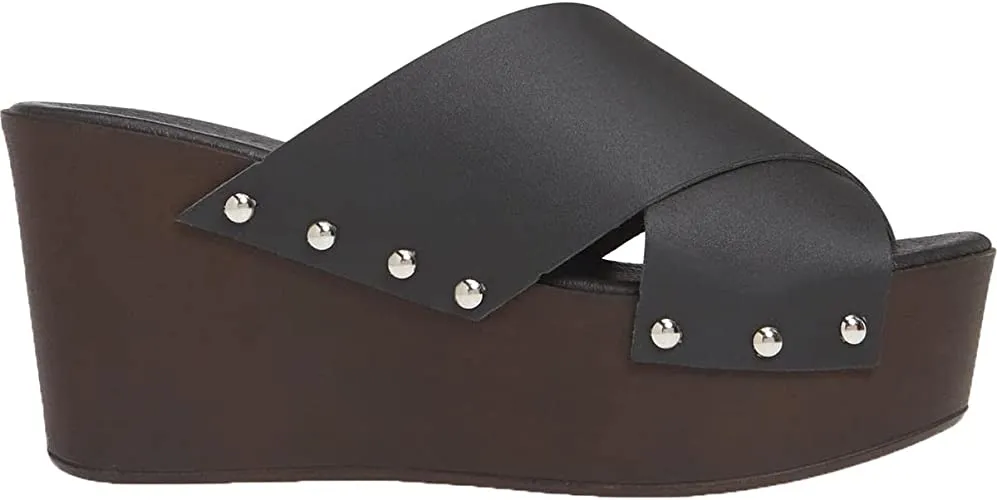 CHARLES DAVID Womens Fiji Leather Slip On Platform Sandals Black 41 Medium (B,M)