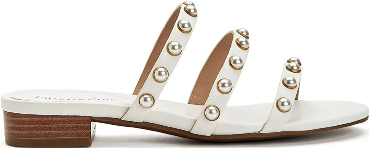 Charter Club Womens Soraya Faux Leather Mule Sandals White 9 Medium (B,M)