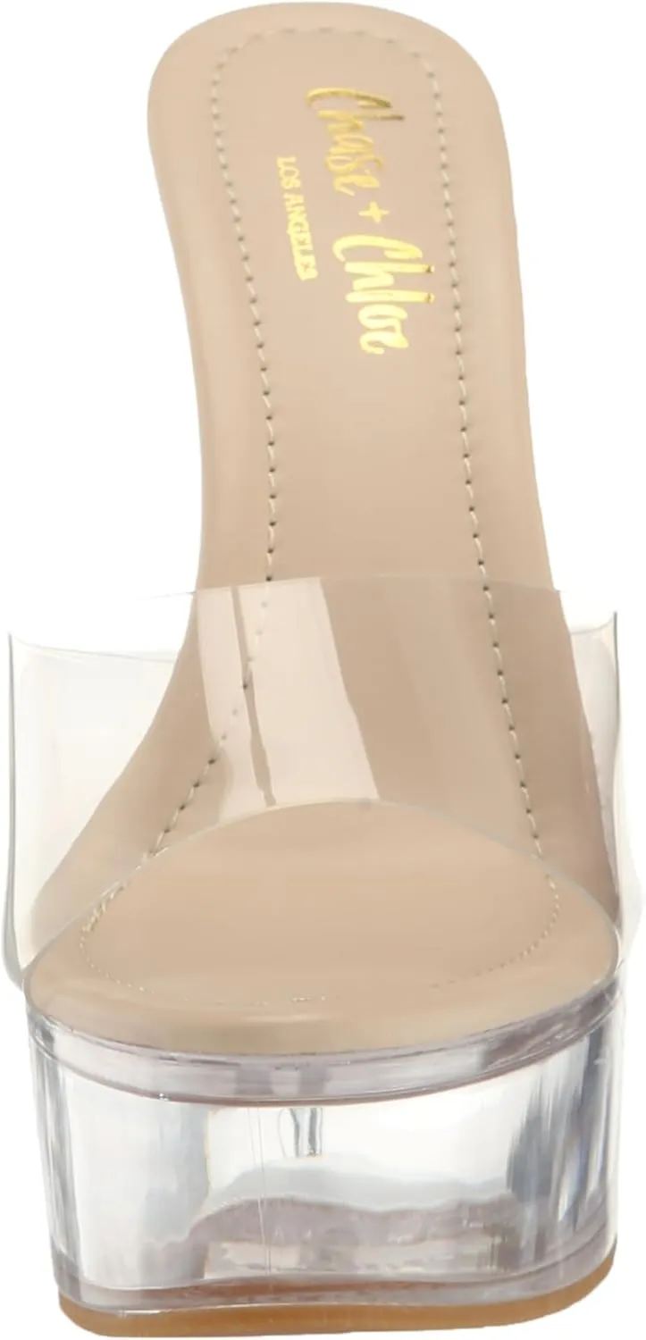 Chase & Chloe Women's Clear Stiletto High Heel Platform Sandals