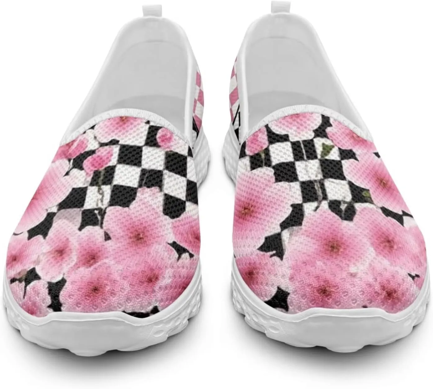 Checkerboard Women's Slip on Shoes Mesh Flat Casual Loafers Anti-Skid Running Sneakers Travel Classic Shoes