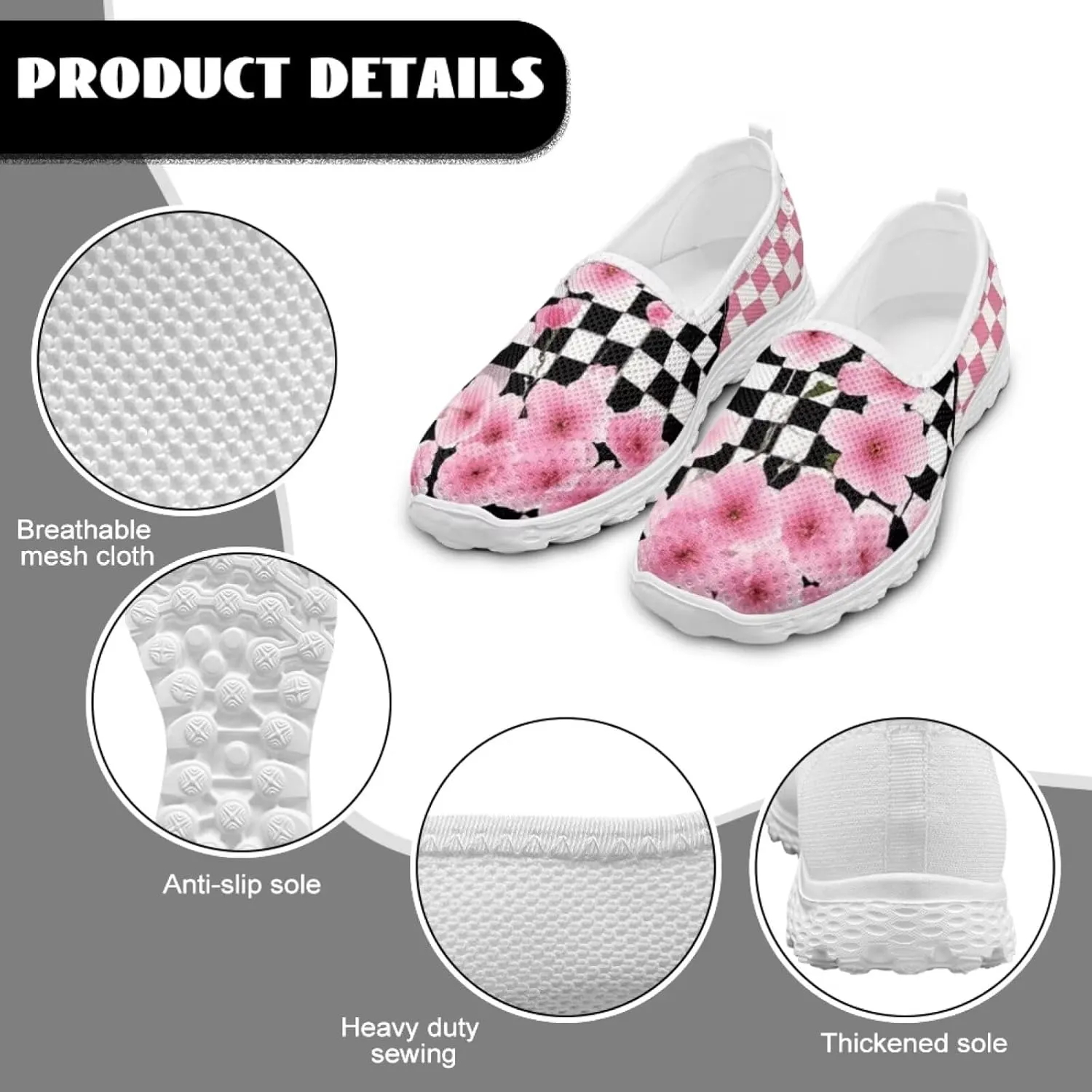 Checkerboard Women's Slip on Shoes Mesh Flat Casual Loafers Anti-Skid Running Sneakers Travel Classic Shoes