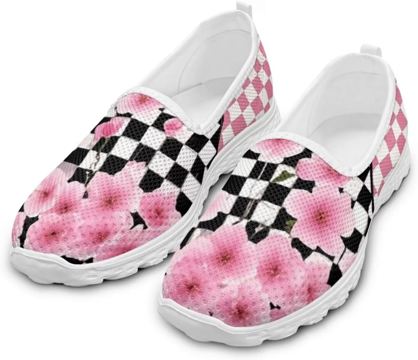 Checkerboard Women's Slip on Shoes Mesh Flat Casual Loafers Anti-Skid Running Sneakers Travel Classic Shoes