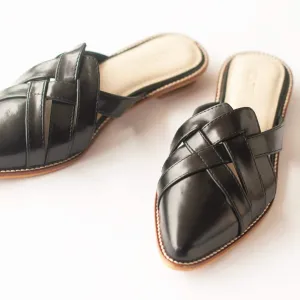 CHIC Black Pointed Flat Mules