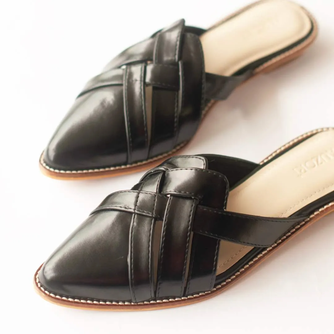 CHIC Black Pointed Flat Mules
