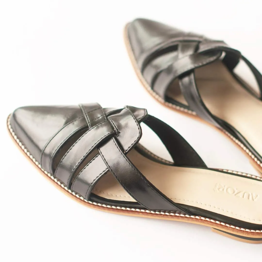 CHIC Black Pointed Flat Mules