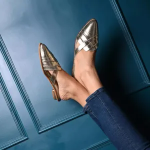 CHIC Gold Pointed Flat Mules