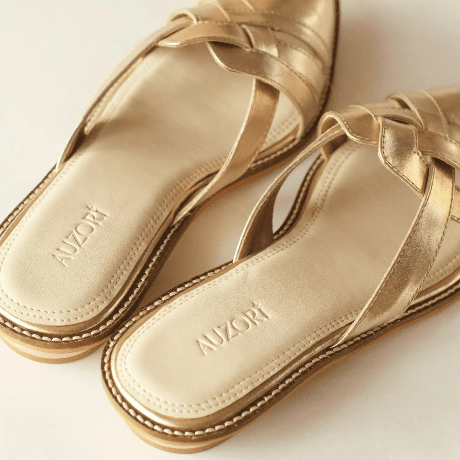 CHIC Gold Pointed Flat Mules