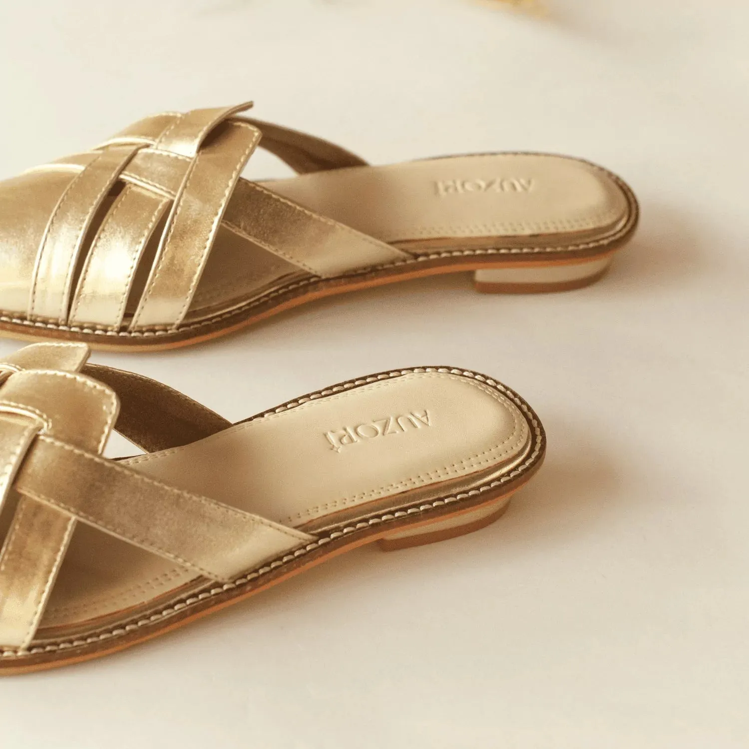 CHIC Gold Pointed Flat Mules