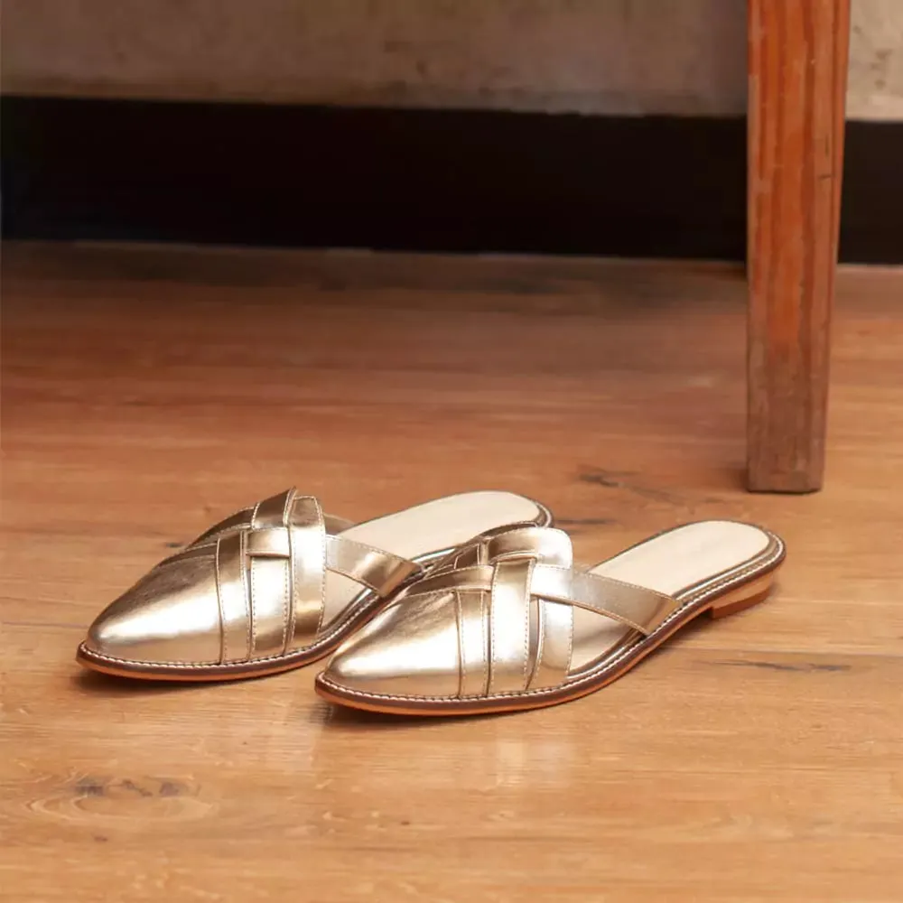 CHIC Gold Pointed Flat Mules