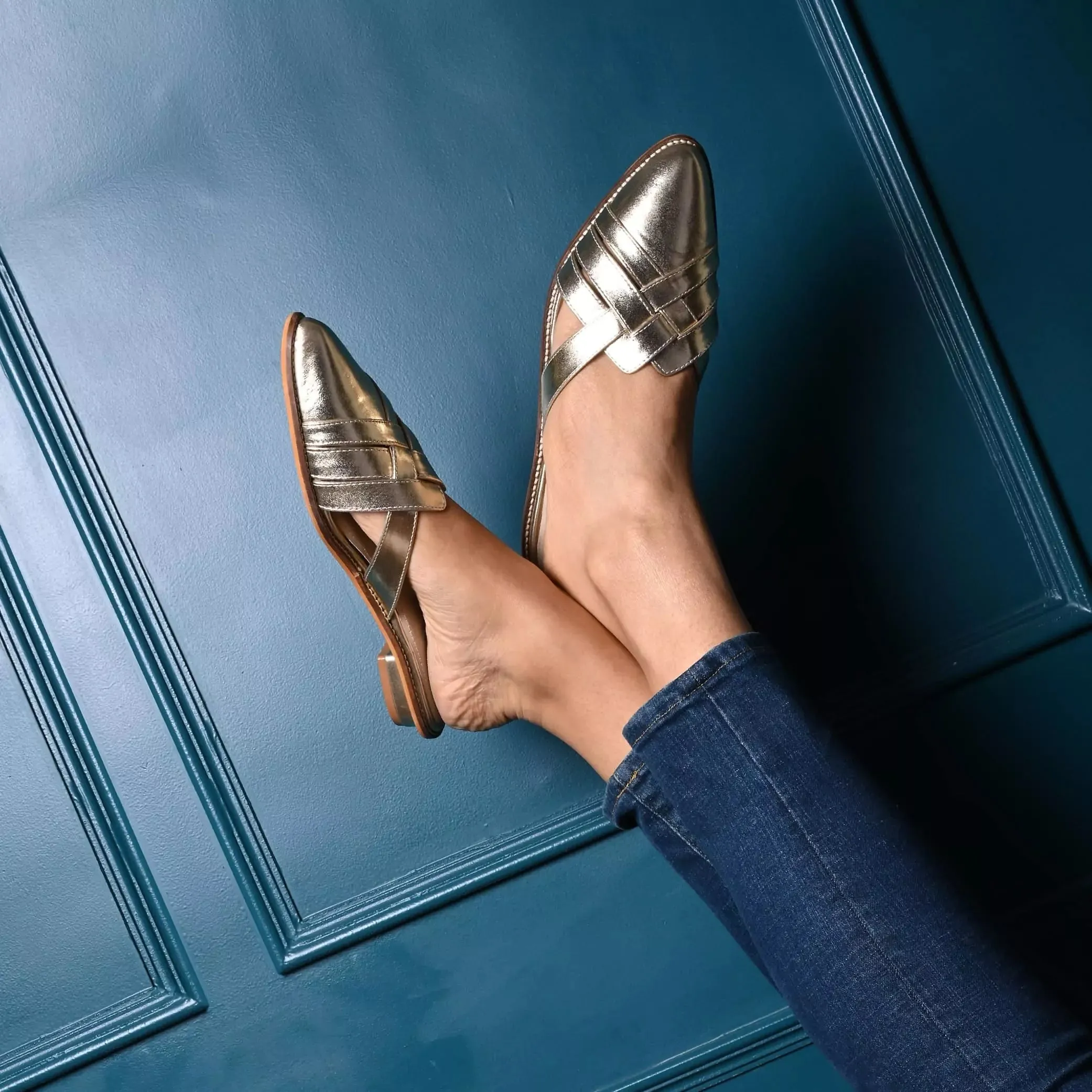 CHIC Gold Pointed Flat Mules