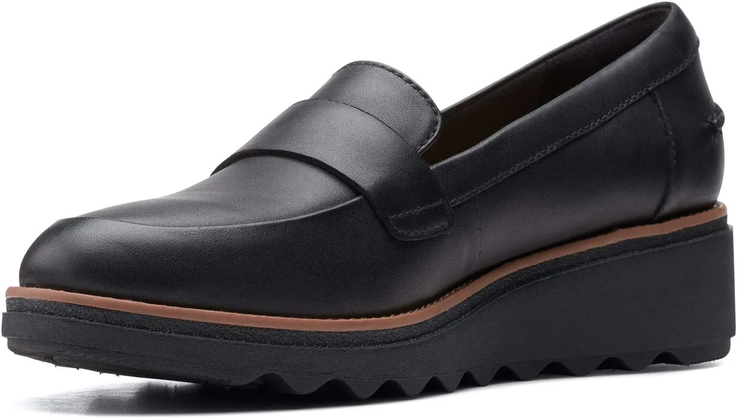 Clarks womens Sharon Gracie Penny Loafer, Black Leather With Dark Tan Welt, 8 Wide US