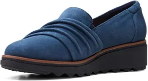 Clarks Women's Sharon Villa Loafer, Navy Suede, 8.5