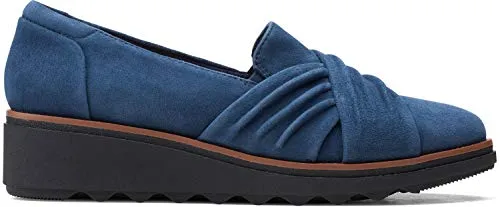 Clarks Women's Sharon Villa Loafer, Navy Suede, 8.5