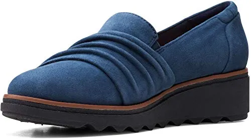 Clarks Women's Sharon Villa Loafer, Navy Suede, 8.5