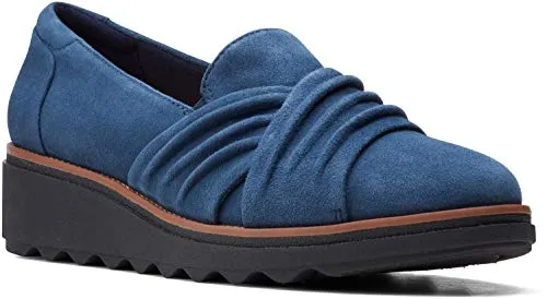 Clarks Women's Sharon Villa Loafer, Navy Suede, 8.5