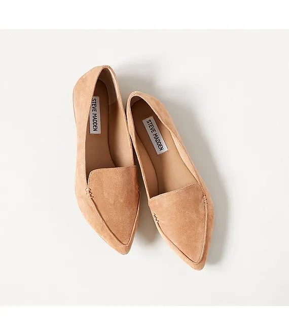 Clearance Steve Slip Pointed Toe On Feather Loafer Overnight delivery Women's Flat Madden Camel Suede