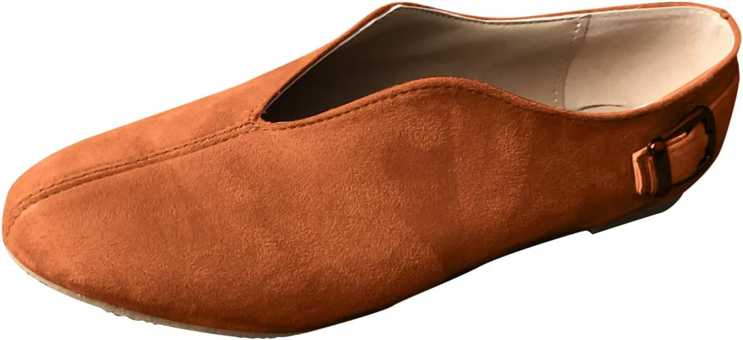 Crzidha Walking Shoes for Women Slip On Buckle Casual V Cut Pointed Toe Loafers Lightweight Comfort Soft Flat Dress Shoes Ballet Flats Fashion Non-Slip Cute Work Office Business Sneakers Shoes