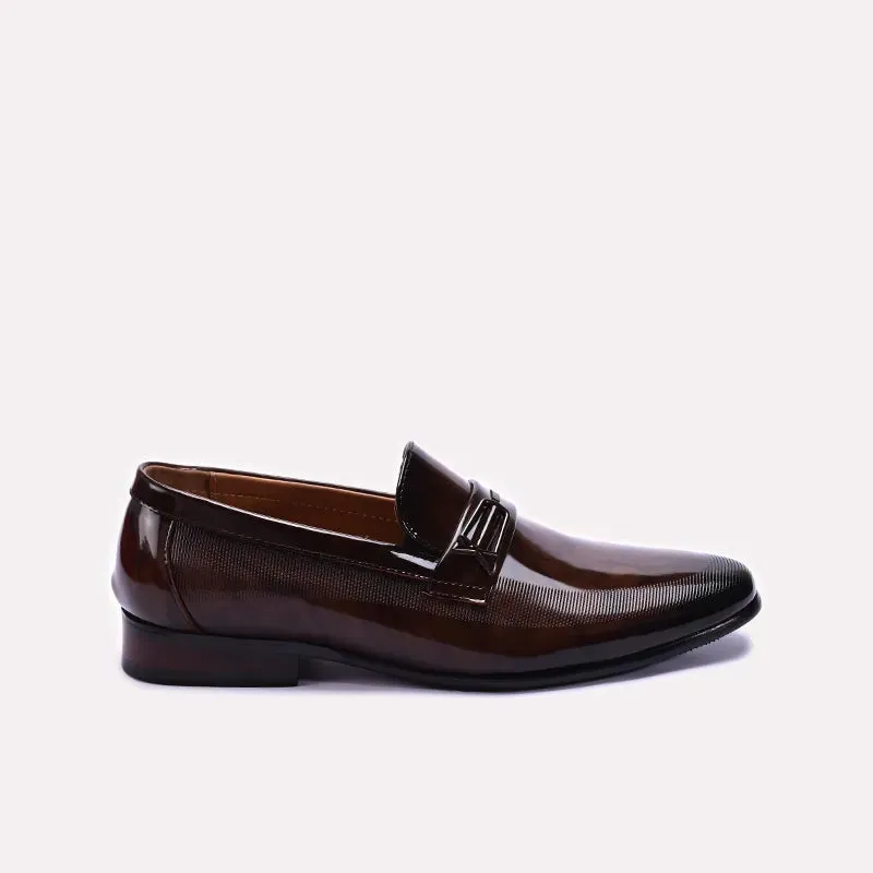 Dark Brown Shiny Slip On Dress Shoes 0111275