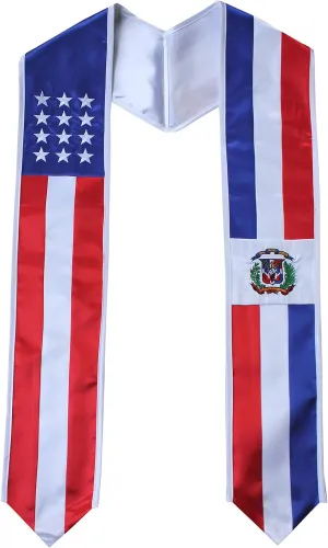 Del Mex Dominican Republic and USA Combo Flag Graduation Sash Stole Country Pride