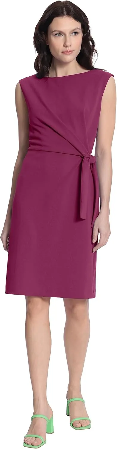 Donna Morgan Women's Petite Sleeveless Boatneck Side Gathering and Tie Dress