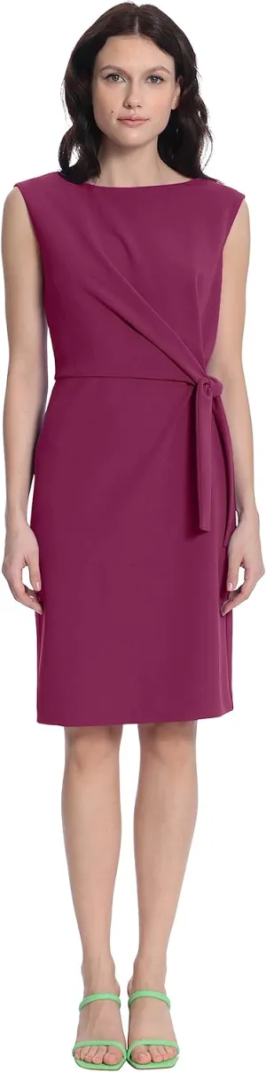 Donna Morgan Women's Petite Sleeveless Boatneck Side Gathering and Tie Dress