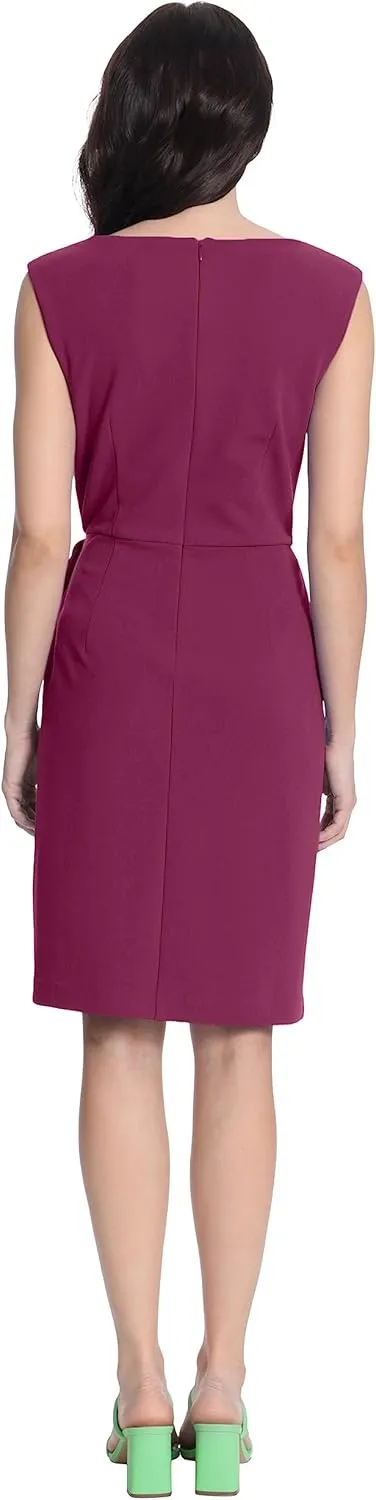 Donna Morgan Women's Petite Sleeveless Boatneck Side Gathering and Tie Dress