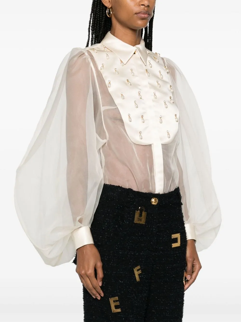 ELISABETTA FRANCHI faux-pearl detail organza bodysuit