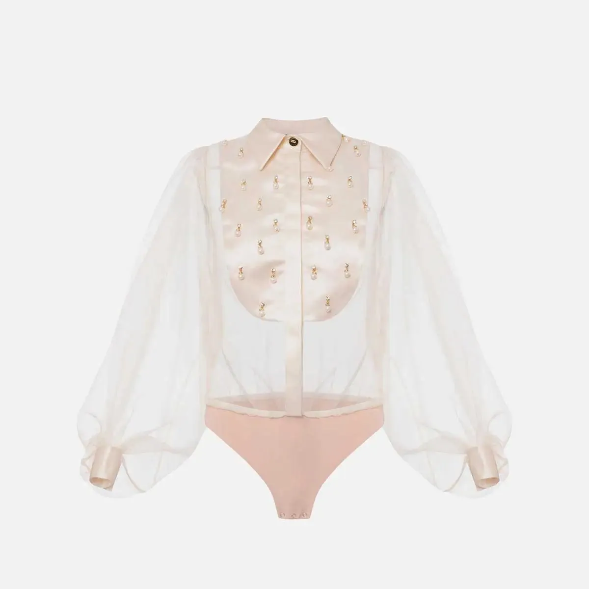 ELISABETTA FRANCHI faux-pearl detail organza bodysuit