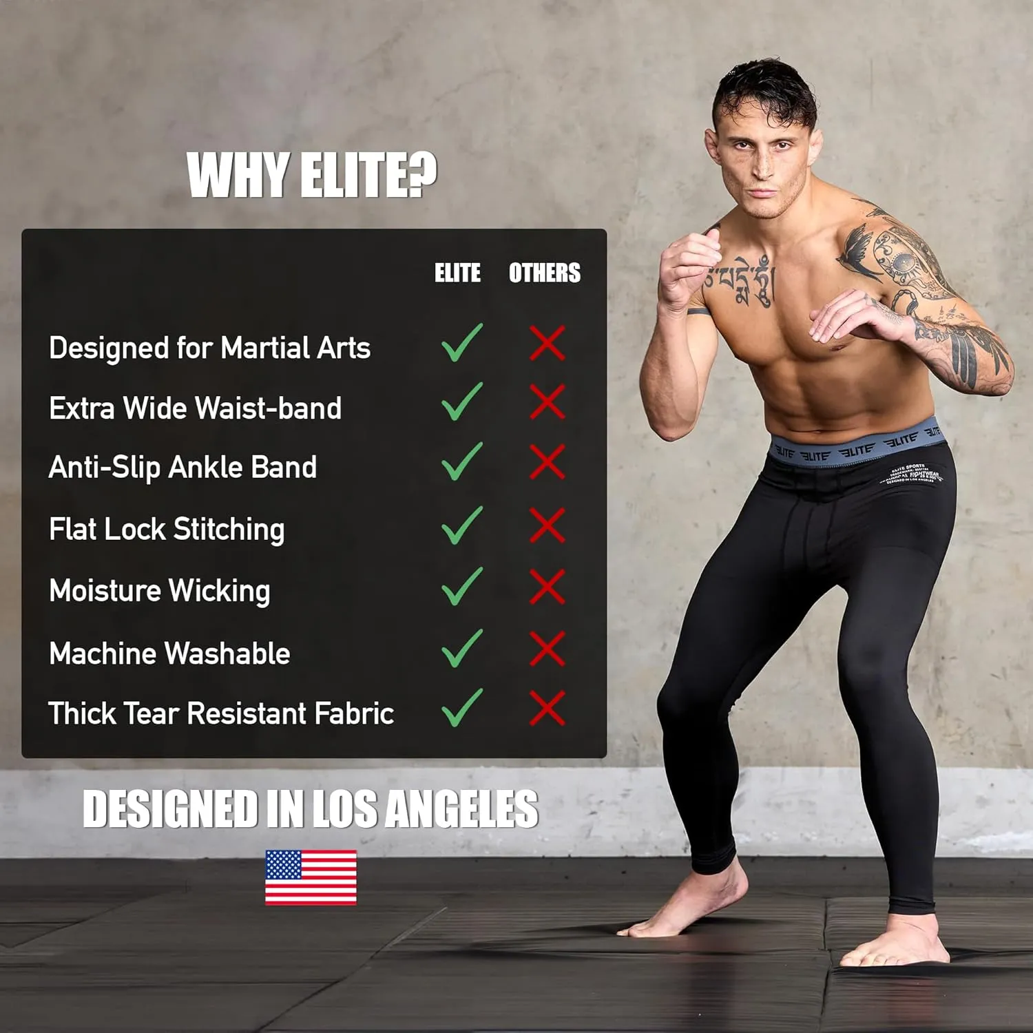 Elite Sports Men’s BJJ Spats Leggings Tights, Best Jiu Jitsu MMA no Gi spat Compression Pants for Men