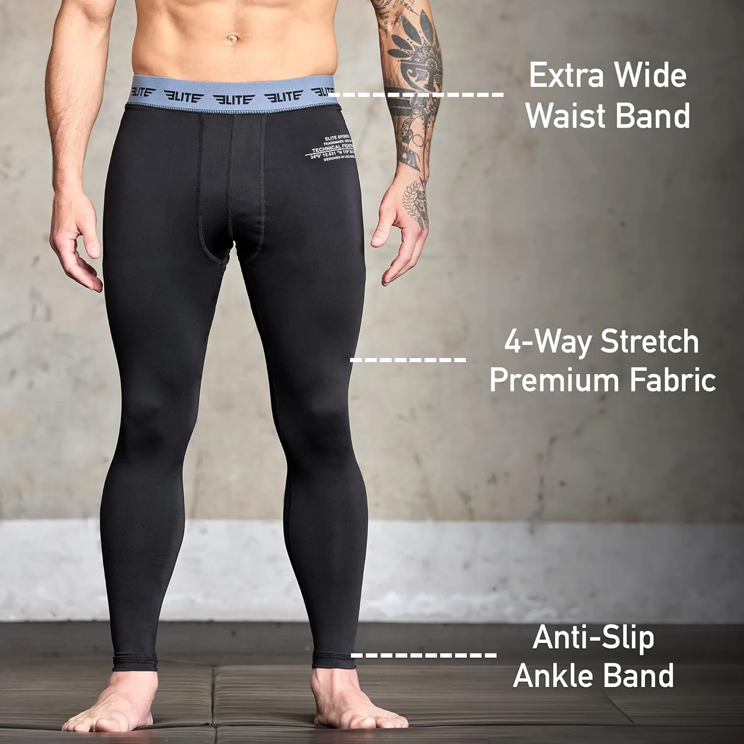Elite Sports Men’s BJJ Spats Leggings Tights, Best Jiu Jitsu MMA no Gi spat Compression Pants for Men