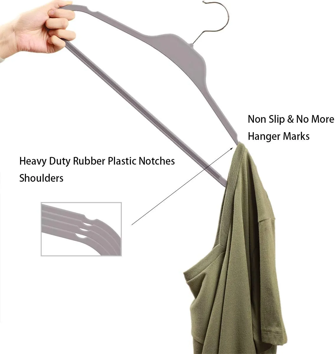 ELONG HOME Plastic Hangers for Clothes, Upgraded Rubber Non Slip Clothes Hangers, Non Velvet Durable Clothing Hangers, 15.7 Inches for Adults Clothes, Gray, 20 Pack
