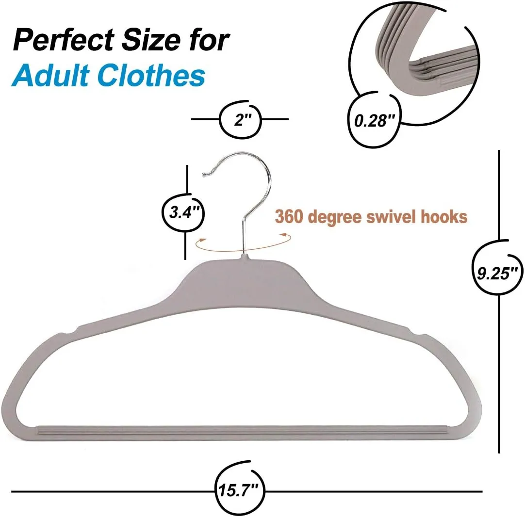 ELONG HOME Plastic Hangers for Clothes, Upgraded Rubber Non Slip Clothes Hangers, Non Velvet Durable Clothing Hangers, 15.7 Inches for Adults Clothes, Gray, 20 Pack