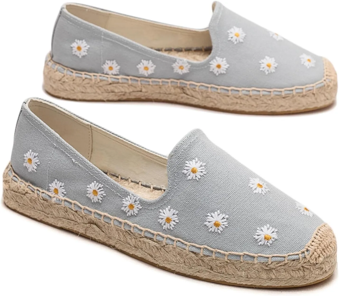 Espadrilles for Women - Casual Loafers Thick Sole Embroidery Flat Round-Toe Design Non-Slip Bottom Easy to On Off Suitable for Work,Outdoor,Home