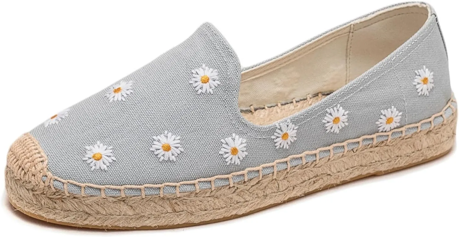 Espadrilles for Women - Casual Loafers Thick Sole Embroidery Flat Round-Toe Design Non-Slip Bottom Easy to On Off Suitable for Work,Outdoor,Home