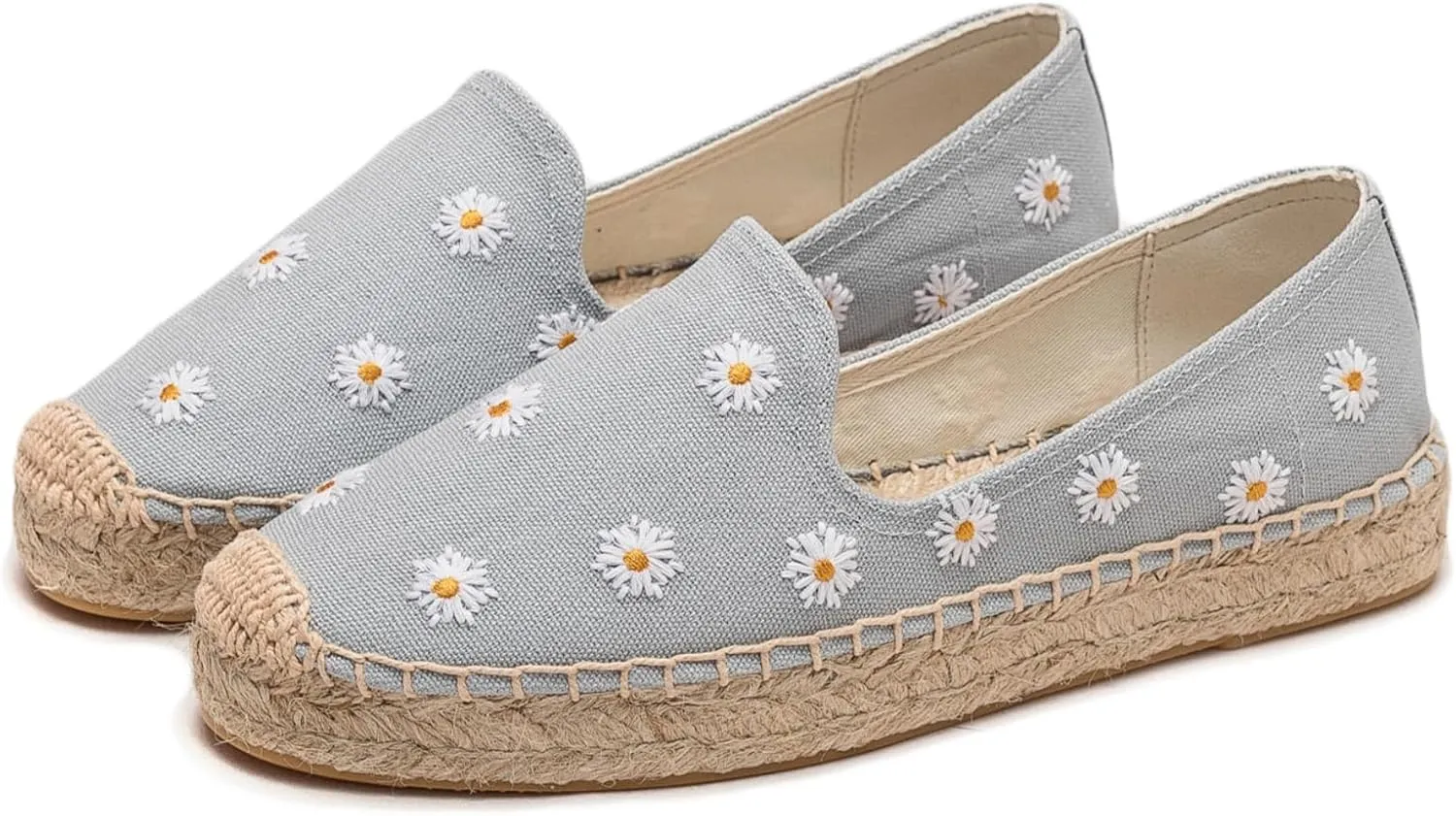 Espadrilles for Women - Casual Loafers Thick Sole Embroidery Flat Round-Toe Design Non-Slip Bottom Easy to On Off Suitable for Work,Outdoor,Home