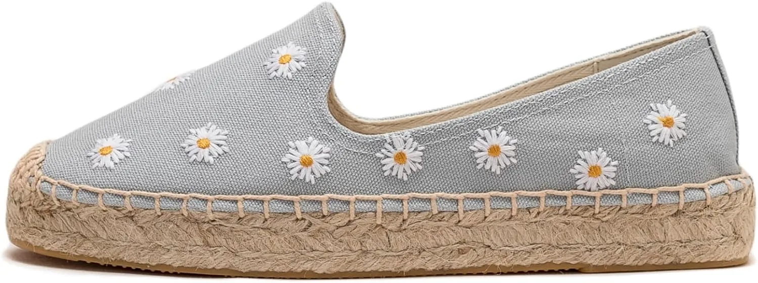 Espadrilles for Women - Casual Loafers Thick Sole Embroidery Flat Round-Toe Design Non-Slip Bottom Easy to On Off Suitable for Work,Outdoor,Home