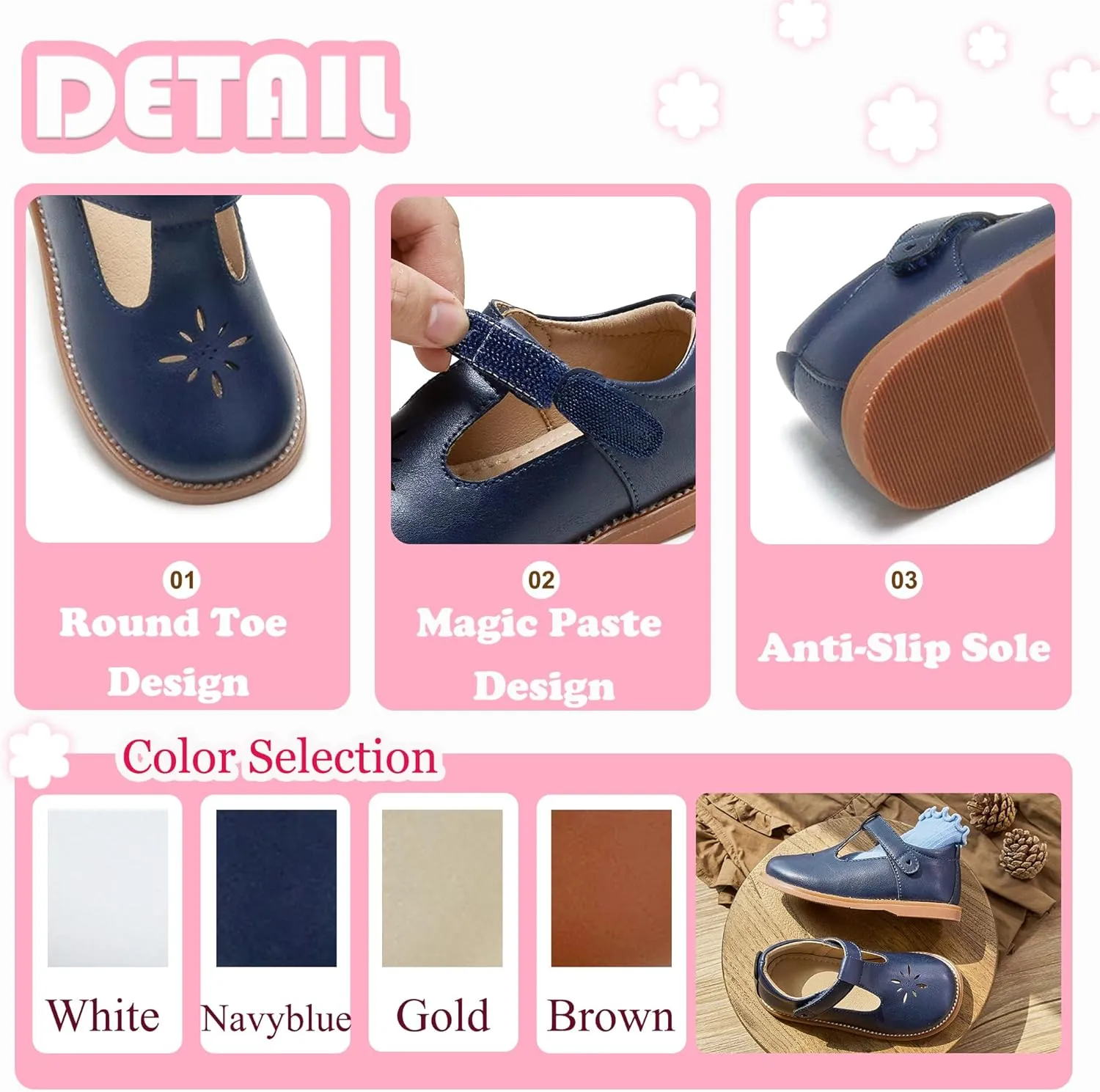 Flaryzone Toddler Little Girl Mary Jane School Uniform Oxfords Flat Dress Shoes